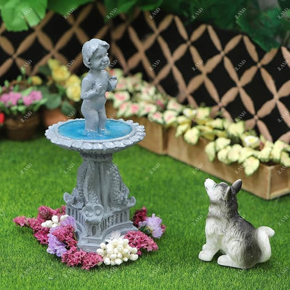 iland 1/12 Scale Fairy Garden Accessories Outdoor Mini Water Fountain & 2 Topiary Twist Trees in Pots Mini Ornaments for Garden Dollhouse Décor Dollhouse Accessories Miniatures