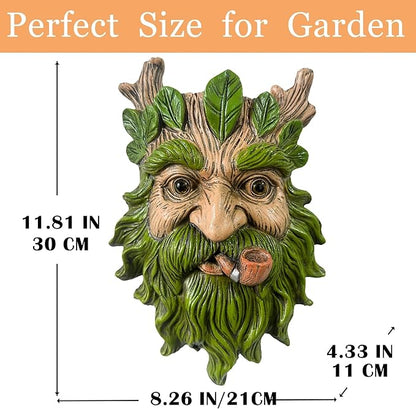 Teaeeno Whimsical Tree Face Garden Decoration, 11.8 in Tree Faces Decor Outdoor Wallmounted Statue Art with Leaf Features, Outdoor Decor Garden Accessory (Nature and Outdoors)