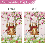 Heyfibro Spring Cute Cat Welcome Garden Flag 12x18 Inch Double Sided Burlap Butterfly Floral Yard Flag for Seasonal Holiday Farmhouse Outdoor Decor(ONLY FLAG)