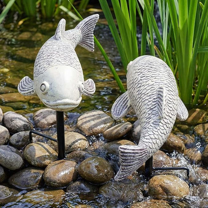 Set of 2 Koi Fish Decor, Large Outdoor Garden Statues, Pond Accessories, Yard Decor, Real Fish Sculpture Art, Koi Pond Kit, Statues for Yard Ornaments Sculpture Garden for Outdoors