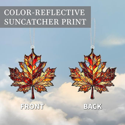 Maple Leaf Suncatcher, Faux Stained Glass Fall Suncatchers for Windows Hanging, Thanksgiving, 2D Acrylic Maple Leaves Fall Ornaments, Xmas Tree Decorations, Autumn Decor (Maples Leaf)