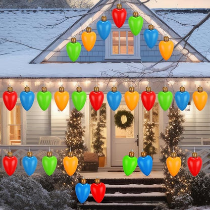 24 Pcs 10 Inch Inflatable Christmas Light Bulbs Ornaments Inflatable Christmas Ball Decorations Xmas Large Blow up Light Bulb Outdoor Indoor for Yard Lawn Tree Hanging Porch Garden Home