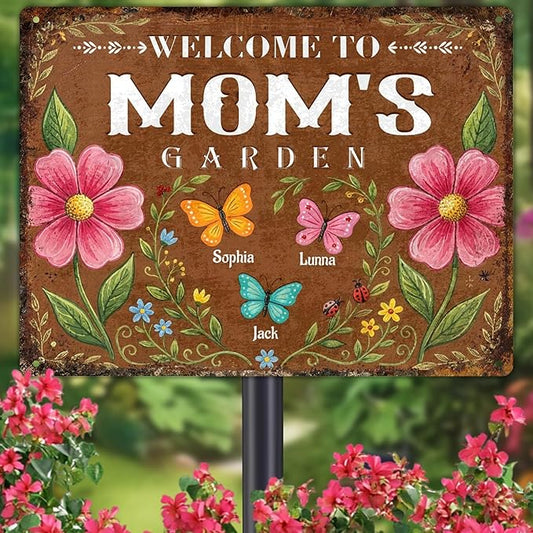 Personalized Garden Signs for Outside Custom Metal Tin Sign for Women, Retro Funny Mom Metal Sign Patio, Yard Rustic Home Decor Gift for Mothers Day, Grandmas, and Gardening Lovers