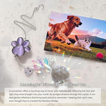 Dog Memorial Gifts for Loss of Dog, Pet Memorial Gifts for Dogs, Thoughtful Bereavement Remembrance Crystal Suncatcher with Sympathy Card (Light Violet)