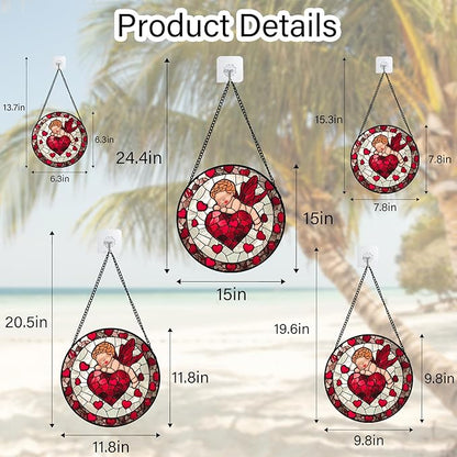 Stained Glass Window Hanging - Red Love Angel Sun Catcher for Door Garden Home Decor Cute Suncatcher Christmas Mother's Day Birthday for Women Men Mom Nana 6.3 in