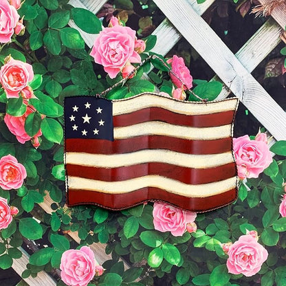 Metal American Flag Hanging Wall Art Indoor Outdoor Patriotic July 4th Ornament Patriotic Decorations 10''x14.8''(Large)
