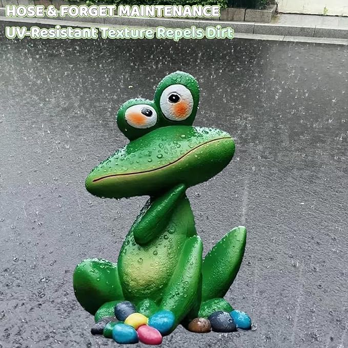 Large Outdoor Sitting Frog Statue - 9" Cute Garden Decor for Yard, Resin Animal Sculpture for Patio & Backyard, Whimsical Fall Frog Garden Decor Gift