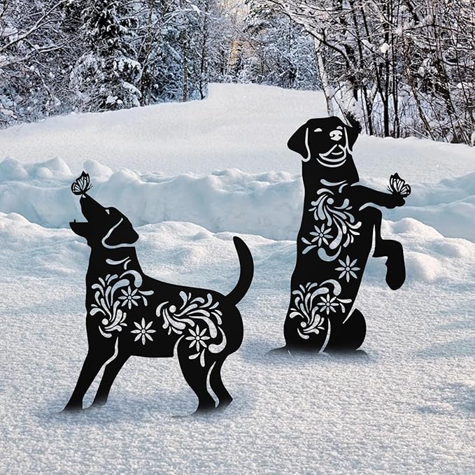Dog Metal Garden Decor for Outside, 2 Pack 17" Garden Stakes Decorative, Black Silhouette Yard Decor for Dog Lovers Outside, Outdoor, Patio, Lawn Ornaments