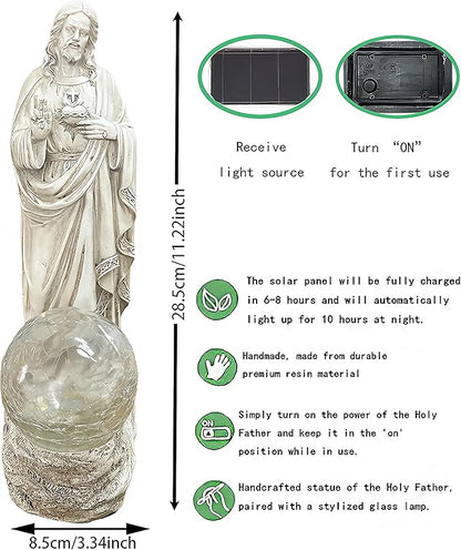 Jesus Statue Outdoor Decor Solar Lights, Religious Garden Statue, Blessed Father Outdoor Figure for Home/Garden Decor, Gift for Men/Father(11.22" H)