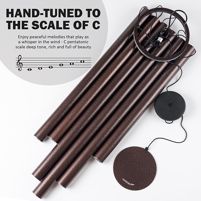 Vanquer Wind Chimes for Outside Deep Tone - 48'' Wind Chimes Outdoor Clearance, Deep Tone, Memorial WindChimes, Outdoor Décor, Wind Spinner, Sympathy Gift, Patio, Home Décor (Bronze)