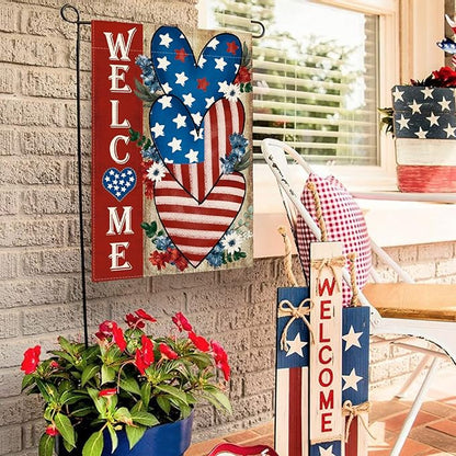 AVOIN colorlife Patriotic 4th of July Welcome Garden Flag 12x18 Inch Double Sided, Memorial Day Independence Day American Stars and Stripes Love Heart Yard Outdoor Decoration
