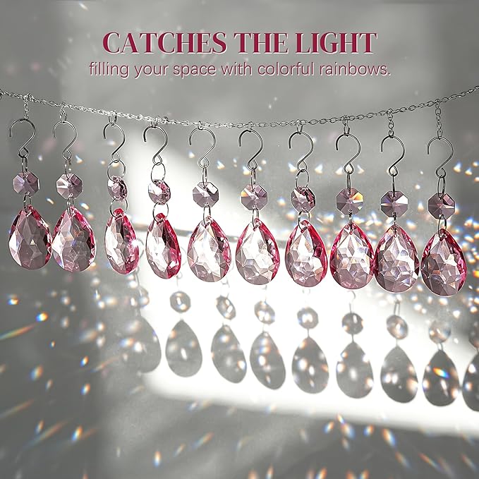 H&D HYALINE & DORA 3Inch Crystal Suncatcher Bauhinia Prisms Pendants 10Pcs Chandelier Crystals Replacement Hanging Sun Catcher Beads for DIY Arts Crafts Decor (Pink)