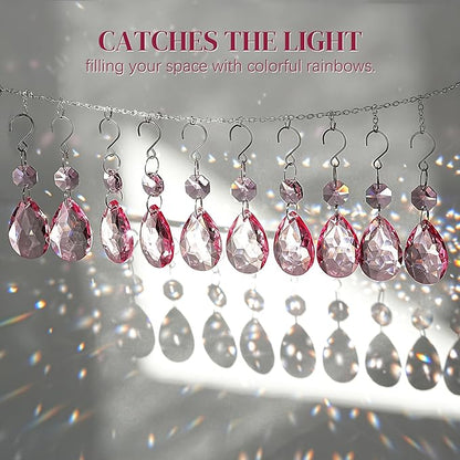 H&D HYALINE & DORA 3Inch Crystal Suncatcher Bauhinia Prisms Pendants 10Pcs Chandelier Crystals Replacement Hanging Sun Catcher Beads for DIY Arts Crafts Decor (Pink)