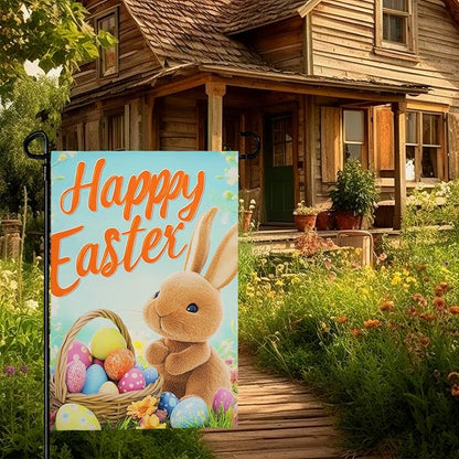 Happy Easter Bunny Garden Flag 12x18 Inch Double Sided Rabbits Colorful Eggs Yard Flags Spring Floral Small Flags for Outside Graden Home Decorations