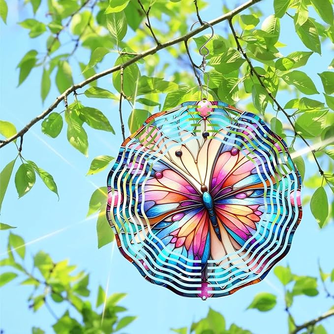 Purple Butterfly Wind Spinner 3D Butterfly Spinners Exquisite Outdoor Garden Decoration 3D Stainless Steel Butterfly Spinner with Unique Visual Effect Perfec Sculptures Gift 10 Inch