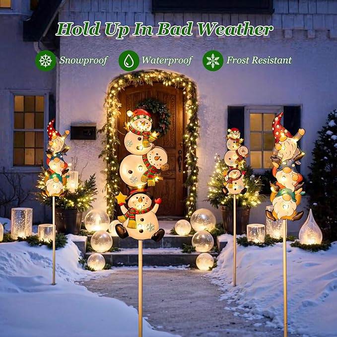 Homeimpro Solar Garden Lights Outdoor Yard Decorations Garden Gifts Gnomes Snowman Pathway Stake Lights with 18 LED Waterproof Lawn Outdoor Mothers Day Present for Mom Women (2Pack)