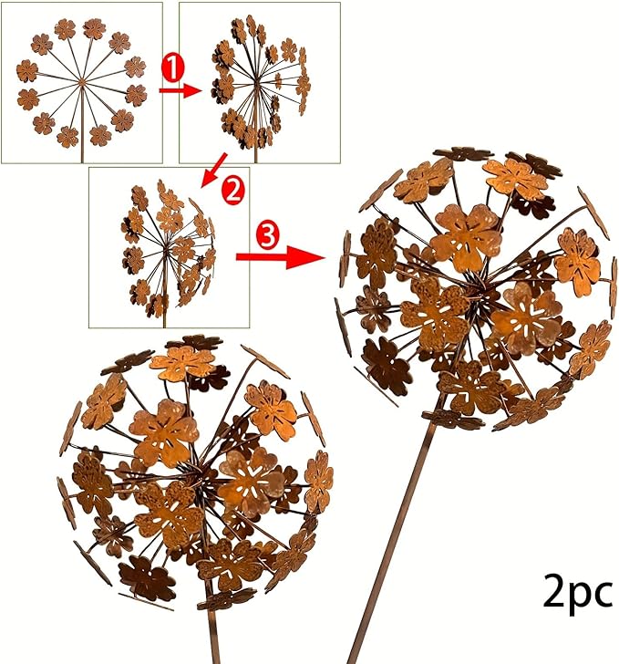 Rusty Metal Wild Flowers Garden Stakes 11.82 x 8.47 inches, Decorative Flowers Yard Stake Metal Art for Outdoor Garden Lawn Decor (Flower-C)