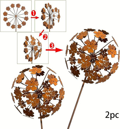 Rusty Metal Wild Flowers Garden Stakes 11.82 x 8.47 inches, Decorative Flowers Yard Stake Metal Art for Outdoor Garden Lawn Decor (Flower-C)