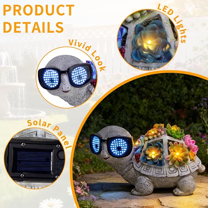 Solar Garden Statues Turtle with Succulent and LED Lights Birthday Gifts for Women Mom Grandma Outdoor Decor for Patio Backyard Yard Lawn Decoration Unique Housewarming Gifts
