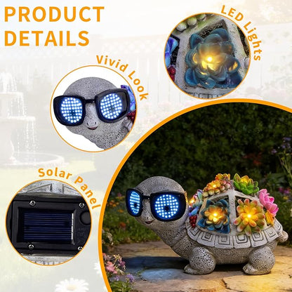 Solar Garden Statues Turtle with Succulent and LED Lights Birthday Gifts for Women Mom Grandma Outdoor Decor for Patio Backyard Yard Lawn Decoration Unique Housewarming Gifts