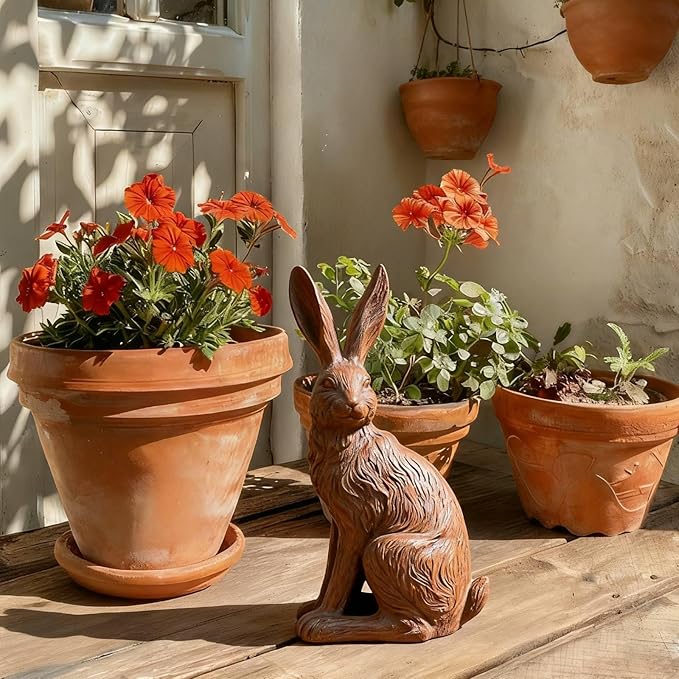 DiliComing Outdoor Rabbit Garden Statue - 12 Inch Large Easter Bunny Decor Brown Resin Animal Sculpture for Home Lawn Yard Decorations Womens Gifts