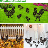 Chicken Garden Stake Outdoor Yard Decor – Set of 6 Metal Chicken Lawn Ornament, Women/Men Rooster Lover Gift, Weather-Resistant Silhouette Statues Yard Art for Patio