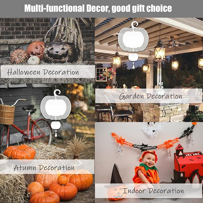 4Pack 8 inch Sublimation Wind Spinner Blanks 3D Aluminum Metal Wind Sculpture Kinetic Spinners for Yard and Garden Indoor Art Ornaments Hanging Decoration (Autumn Pumkin)