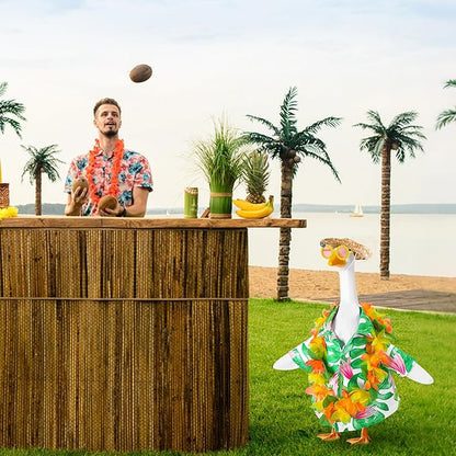 DECOHS 4 Pcs/Set Hawaiian Porch Goose Outfits, Summer Lawn Goose Costume, Yard Goose Clothes Hawaiian Wreath with Straw Hat Glasses for 23" Statue Patio Garden Decoration