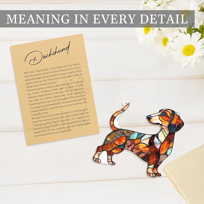 Colorful Dogs Acrylic Suncatcher Ornament for Window Decor, Acrylic Suncatcher Window Hanging Decor, Dog Lovers Gifts for Women, Dogs Christmas Ornaments for Tree Hanging (Dachshund Mable)