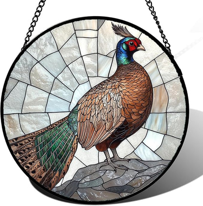 CHATYOUNG Stained Glass Window Hanging Peacock 9.8" - Birds Suncatcher Door Garden Home Decor and Christmas Valentine for Grandma Nana Mom Women Wife Men Bird Lovers