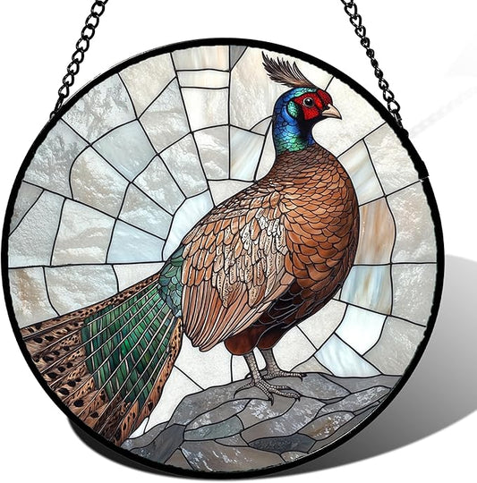 CHATYOUNG Stained Glass Window Hanging Peacock Large 15" - Birds Suncatcher Door Garden Home Decor and Christmas Valentine for Grandma Nana Mom Women Wife Men Bird Lovers