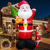 8 FT Tall Giant Santa Inflatable Christmas Decorations Outdoor Tree Blowups, Funny Cute Xmas Blow Up Yard Decoration Build-in LED Lights & Tethers Stakes Winter Holiday Indoor Party Garden Lawn Decor