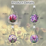 DASTOLL Stained Glass Window Hanging 4 Pcs Set Purple Flower Theme Large 15" - Tulip Suncatcher Door Garden Sun Catcher Decor Birthday Christmas for Plant Lovers Woman Nana Men