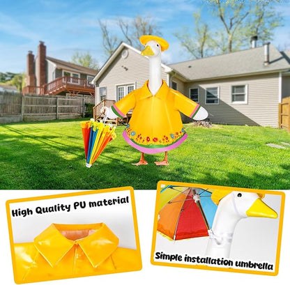 Raincoat Porch Goose Outfits, 23" Goose Statue Raincoat Costume Spring Porch Goose Outfits, Durable Summer Lawn Goose Clothes with Hat Umbrella, Outdoor Yard Patio Garden Holiday Decor