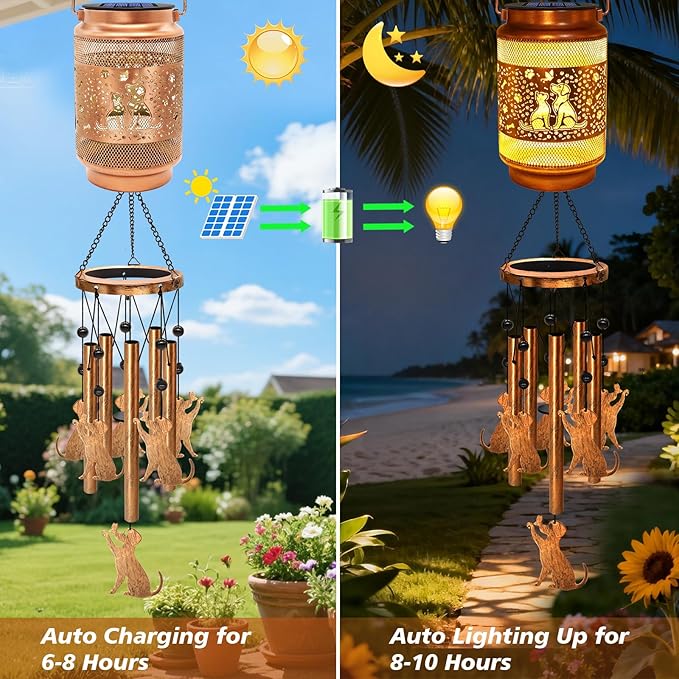 2 Pack Dog Solar Wind Chimes for Outside, Gifts for Mothers Day Mom Women Grandma Birthday Memorial Teacher, 32" Windchimes Outdoor Decor Hanging Solar Lantern for Garden Porch Patio Backyard