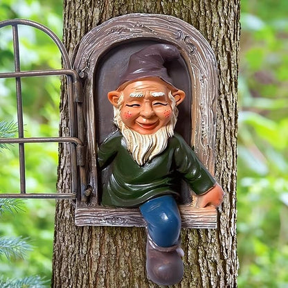 5.7-inch Elf Out The Door Tree Hugger,Funny Garden Gnome Statue, Hanging Resin Gnome Figurine,Whimsical Tree Sculpture,Garden Peeker Statue,Ideal Patio Yard Lawn Porch Decoration