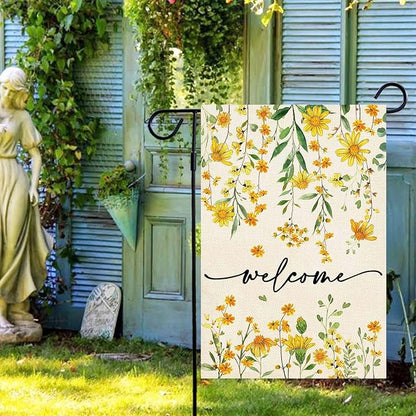 Baccessor Summer Welcome Garden Flag Floral 12.5 x 18 Inch Double Sided Daisy Funny Yellow Spring Seasonal Yard Flag Vertical Farmhouse Yard Outdoor Decoration
