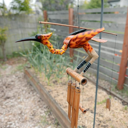 Cohasset Gifts Bamboo Wind Chime for Outside - Phoenix Bobbing Head Bird Bamboo Wind Chime - Unique Rustic Rooster Decor, Large for Outside Use, Memorial Sympathy Gift, Air Brushed Flame Design,Medium