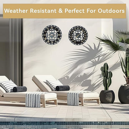 Lily's Home Hanging Verdigris Wall Clock and Dial Thermometer Set, Ideal for Indoor and Outdoor Use, Makes a Great Housewarming Gift, Black (13 Inches)