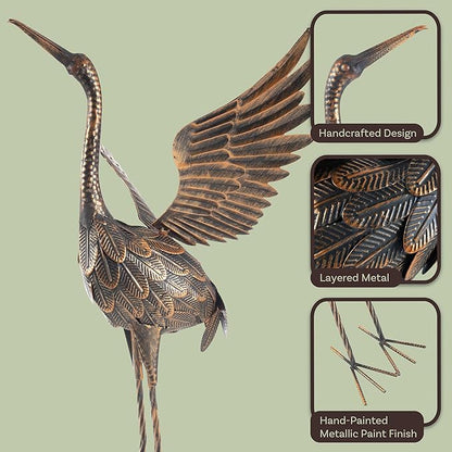 Pure Garden Flying Crane Garden Statue - 35-Inch-Tall Metal Yard Art Crane Statues for Outdoor Decor - Yard Crane Garden Sculptures & Figurines - Lawn Ornaments for Patio, Pond, or Backyard