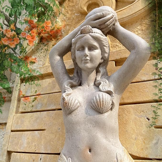 GRASOLAR 39 Inch Tall Mermaid Wall Mounted Sculpture, Wall Decoration, Outdoor Garden Statue, Mermaid Hook, Wall Art, Courtyard Backyard Decor