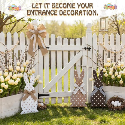 Frienda 3 Pack Metal Easter Bunny Yard Signs Outdoor Decoration 14inch Easter Decorative Garden Stakes Rustic Farmhouse Holiday Decor for Spring Home Pathway Walkway Front Yard Lawn Party Supplies