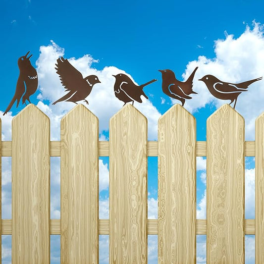 5PCS Rusty Metal Birds Decoration,Outdoor Fence Yard Decor,Metal Birds Craft Statue Ornaments for Yard Art,Garden Decor