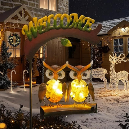 HONGLAND Solar Lights Outdoor Decor, Owl Swing Garden Decor, Owl Gifts for Women Mom, Whimsical Garden Lights Outdoor Decorations with Welcome Sign for Outside Patio Yard Lawn Decor