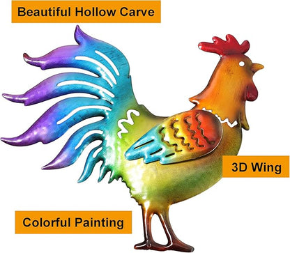 Colorful Rooster & Hen Garden Iron Stakes, Rustic Metal Garden Decor, Farm Animal Yard Art, Long-Lasting Outdoor Ornaments