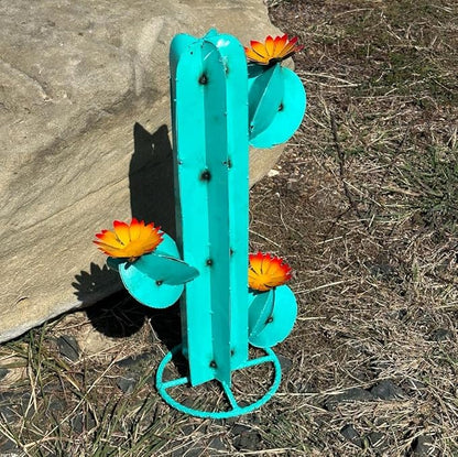 Metal Saguaro Cactus - Garden Art (Turquoise)