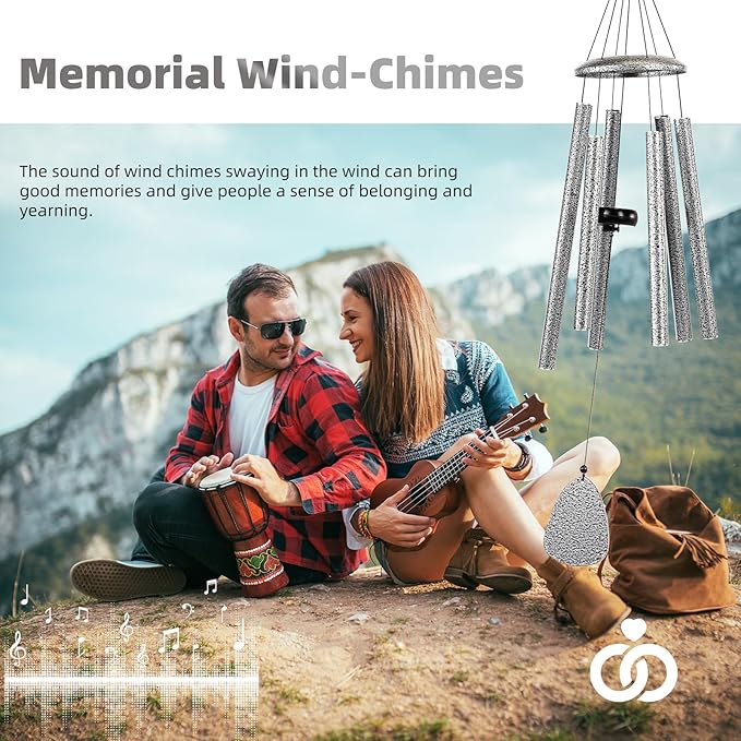 FSVGYY Wind-Chimes-Outdoor-Deep-Tone, Large Soothing Melodic Tones Windchimes, Wind Chimes for Outside, Memorial Wind Chime Best Gift for Mom Women Grandma Neighbors(32" Silver Coated Aluminum)