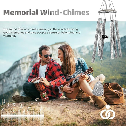 FSVGYY Wind-Chimes-Outdoor-Deep-Tone, Large Soothing Melodic Tones Windchimes, Wind Chimes for Outside, Memorial Wind Chime Best Gift for Mom Women Grandma Neighbors(32" Silver Coated Aluminum)