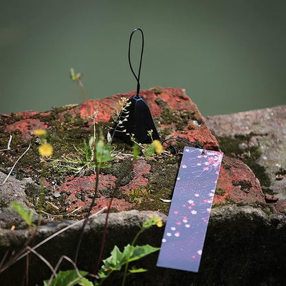 Japanese Wind Chime Cast-Iron Outdoor Ornament for Garden, Patio & Balcony, Hanging Metal Wind-Bell Decoration Gift, Blessing Pendant Windchimes & PVC Wind-Catcher, Gentian Flower