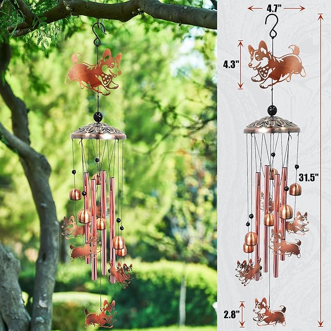 Corgi Wind Chimes for Outside Windchimes Outdoor/Indoor, Home, Lawn, Porch, Yard Decorations,Metal Garden Decor Corgi Wind Chimes Gifts for Women/Men Birthday Gifts Memorial Gift